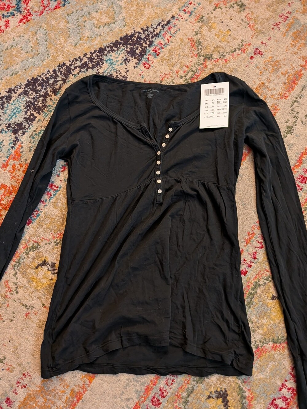 Brandy Melville Black Long-Sleeve Button Henley Top